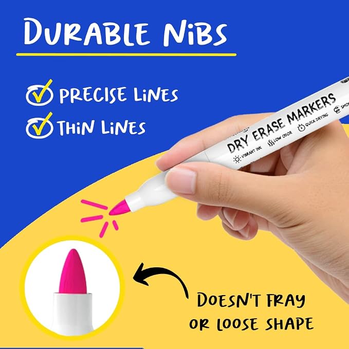 Chalkola 60 Fine Tip Dry Erase Markers Bulk | Non toxic, Low Odor Whiteboard - Image 2