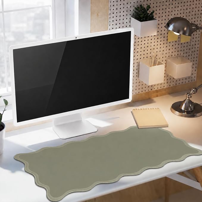 Hahafelt Scalloped Desk Mat Large Desk Pad Cute Coquette Table Mat Back to - Image 7