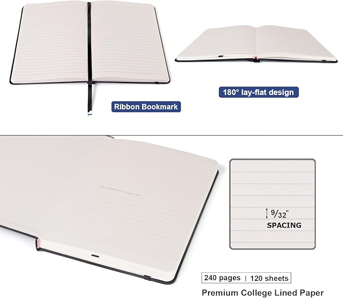 Comix 6 Pack Lined Journal Notebooks for Work, 240 Pages, 5.5"x8.3", Black, Hardcover, A5 Medium College Ruled, Journaling Notebooks for Notes-taking, Fits for Office School Home-DeskLoop Office