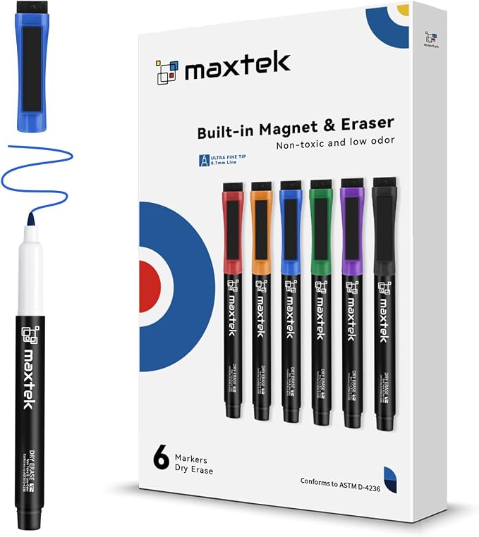 maxtek Magnetic Dry Erase Markers Ultra Fine Tip, 0.7mm Extra Fine Point Thin by Maxtek