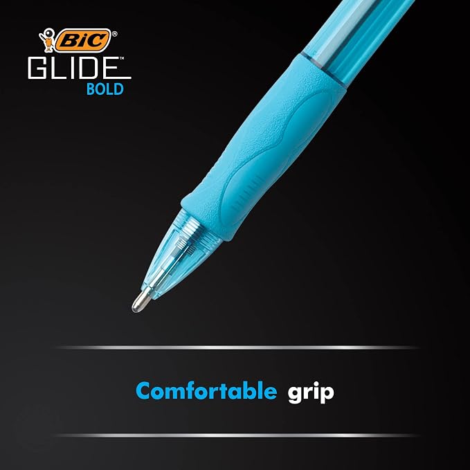 BIC Glide Bold Retractable Ball Pen, Bold Point, Rubber Grip - Image 4