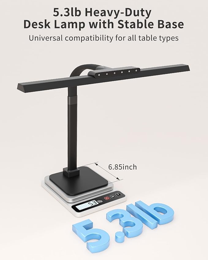 Desk Lamps for Office with Stable Base, 24W Touch Control Brightness Adjustable Tall Desk Lights, Eye-Caring Architect Task Light, Dimmable Brightness & Color Computer Lights for Desktop, Black-DeskLoop Office