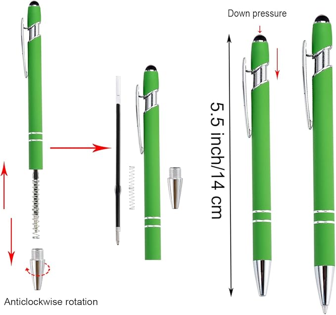 PASISIBICK 12 Pieces Green Ballpoint Pen with Stylus Tip, 2 in 1 Stylus Stylish Pen, Metal Stylus Pen for Touch Screens, Black Ink, 1.0 mm Medium Point.(12 PCS Green)-DeskLoop Office