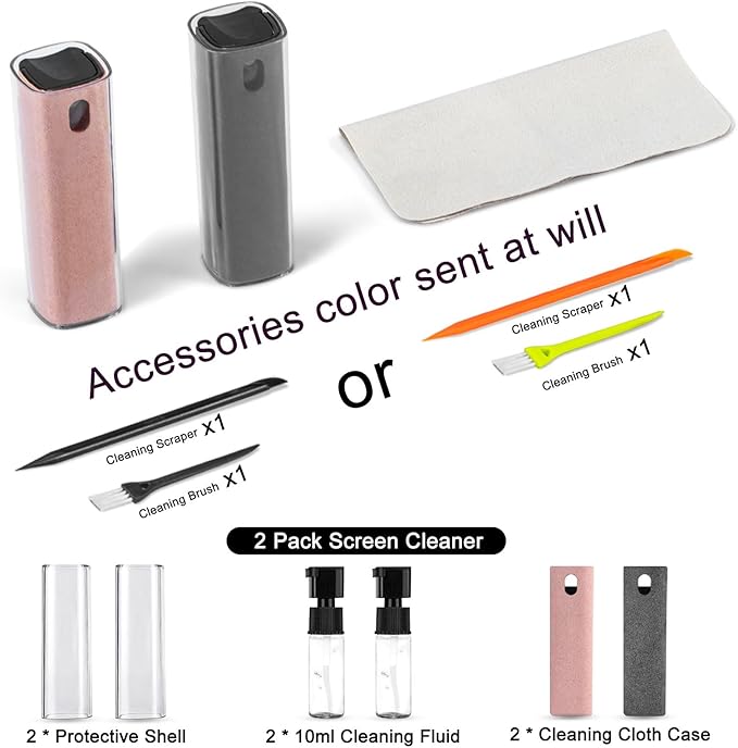 2 Pack Screen Cleaner Spray and Wipe for Laptop Monitor and Car Screens, Phone Touchscreen Mist Cleaning Kit for Cellphone, Tablet, PC, Computer, LCD, Eyeglass, iPhone, iPad, Mac Pro - Grey and Pink-DeskLoop Office