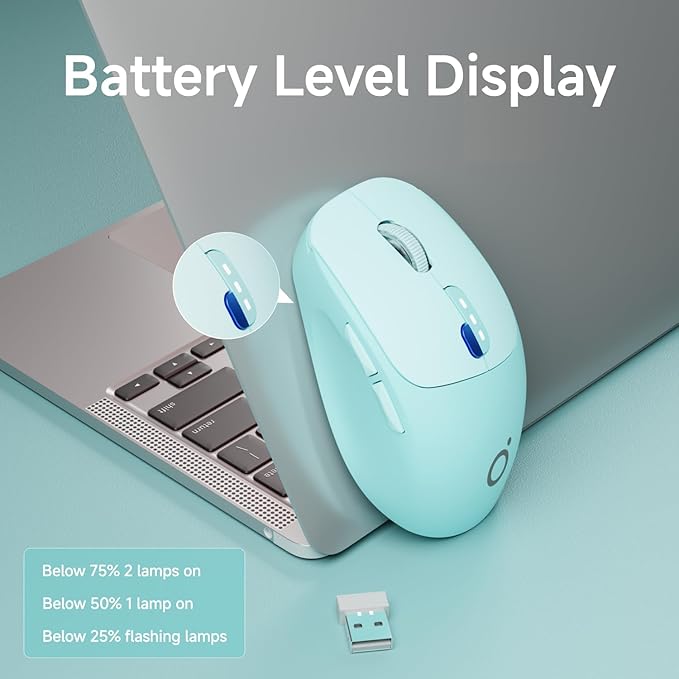 EWEADN Q5 Wireless Mouse, Bluetooth & 2.4G Quiet Computer Mouses with 1600 DPI, Battery Level Display, Ergonomic Office Mouse,6 Button Portable Cute Cordless Mice for Laptop/PC/Mac- Blue-DeskLoop Office