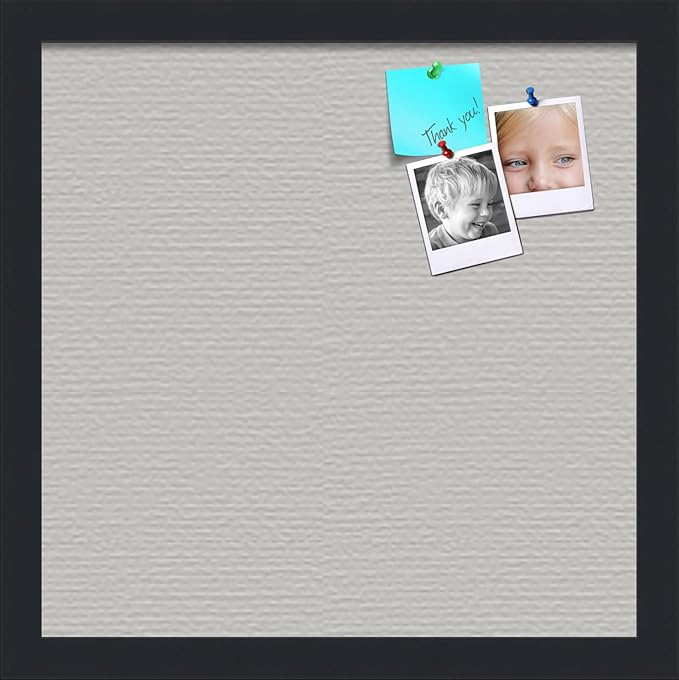 PinPix 14x14 Inch Cork Bulletin Board. This Decorative Framed Pin Board Comes with Light Stone Design and a Satin Black Frame. Ideal for Home Office Decor or Message Board (PinPix-1809)-DeskLoop Office