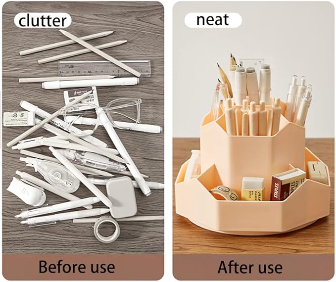 Rotating Art Supply Storage Organizer,Pencil Holder with 9 Compartment, Pen Storage Organizer, for Kids Art Desk, Homeschool Supplies, Home Office Desktop Organizer(Pink)-DeskLoop Office