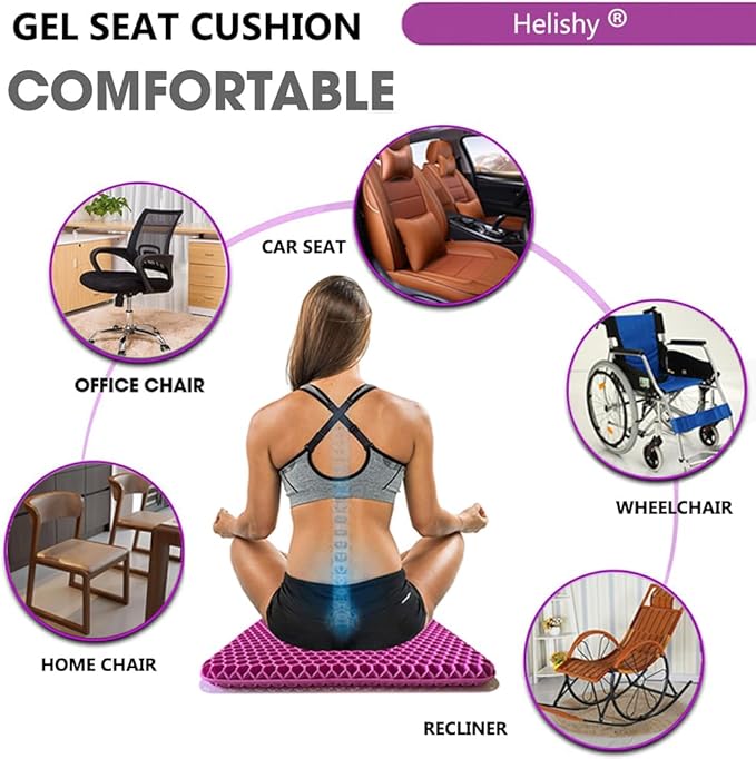 Gel Seat Cushion, Egg Seat Cushion for Tailbone, Back, Sciatica Pain Relief - Gel Enhanced Chair Pads with Non-Slip Cover for Office Home Chair Car Seat Wheelchair (Standard, Violet)-DeskLoop Office