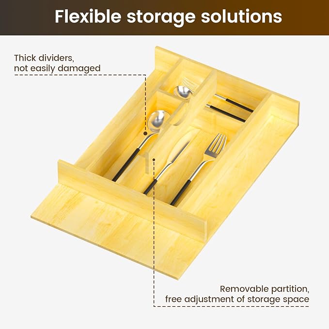Evjocoh Silverware Drawer Organizer Wood - Image 5