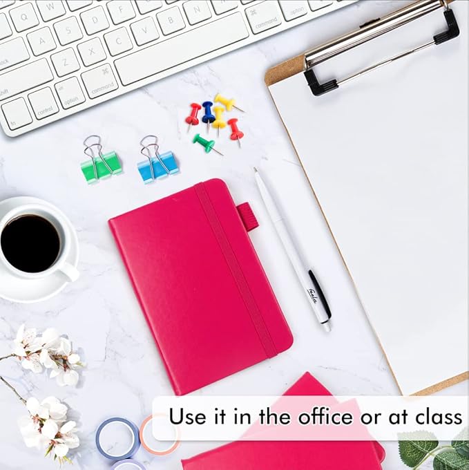 feela 15 Pack Pocket Small Notebooks Bulk, Mini Cute Memo Notepads Hardcover College Ruled Lined Journals with Pen Holder for Women Girls Office School, with 15 Black Pens, 3.5”x 5.5”, A6, Berry-DeskLoop Office