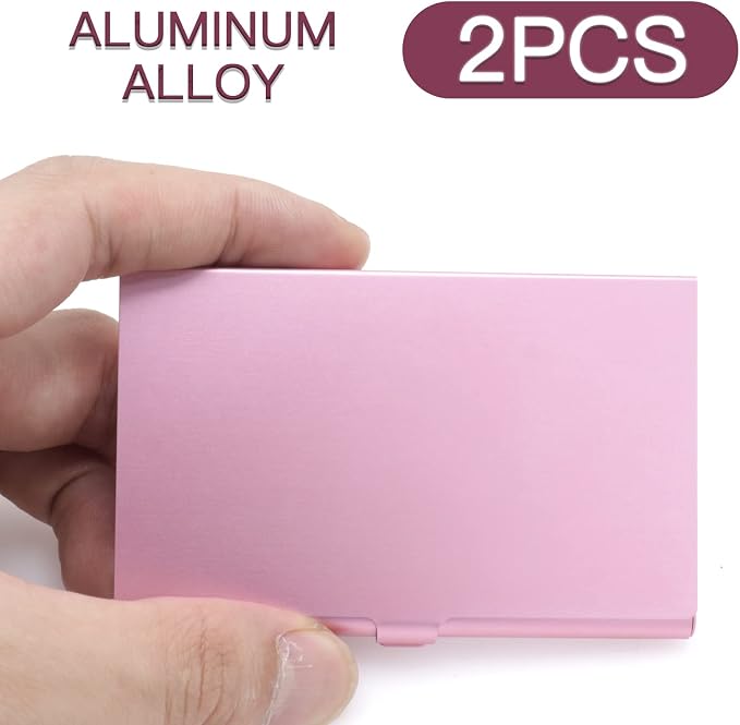 2-Pack Pink Aluminum Business Card Holder Slim Flip Pocket Case | aluminum - Image 3
