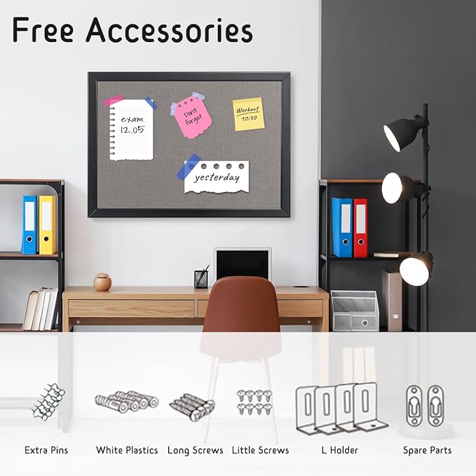 Gideal Cork Board Bulletin Board, 24 x 36 Inch Cork Boards for Walls, Large Cork Board for Office, School & Home with Imported Solid Wood Frame and Grey Canvas, Wall Mounted Notice Boards, 2 Pack-DeskLoop Office