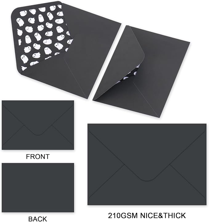 Whaline 50 Pcs Halloween Ghost Invitation Envelopes Black White Greeting Card - Image 3