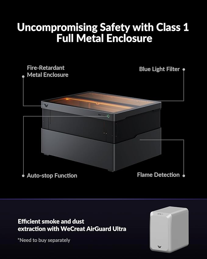 WECREAT Vision Pro 45W Laser Cutter and Engraver with Air Assist, HD Camera & Auto-Lifting, Laser Cutter Cuts 1” Wood, Full Enclosure Laser Engraving Machine for Wood and Metal, Acrylic, Leather etc-DeskLoop Office