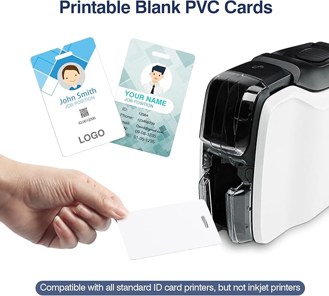 100 Pack Premium Blank PVC Cards with Slot Punch on Short Side - Vertical Slot Punch Blank ID Cards- CAETOUNG CR80 30 Mil Graphic Quality White Plastic Cards for Photo ID Badge Printers