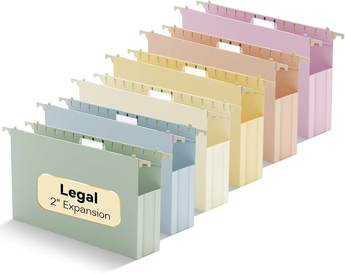 Extra Capacity Legal Size Plastic Hanging File Folders, Reinforced 2" Pastel by NORDUN