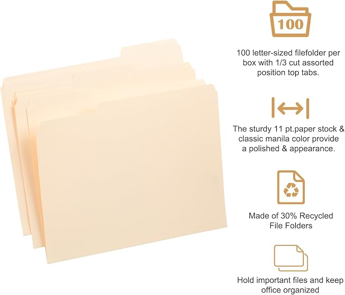 Manila File Folder, 1/3-Cut Tab, Letter Size, Manila Folders - Image 2
