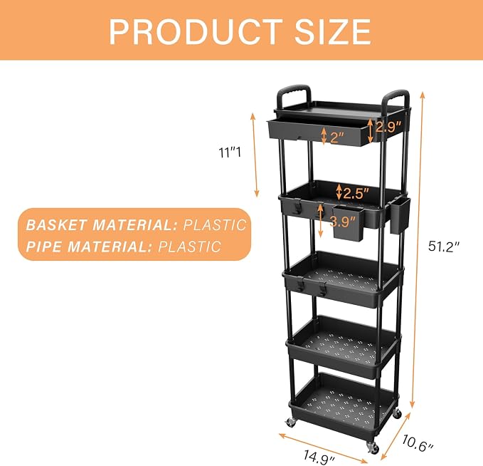 5 Tier Rolling Utility Cart - Image 5