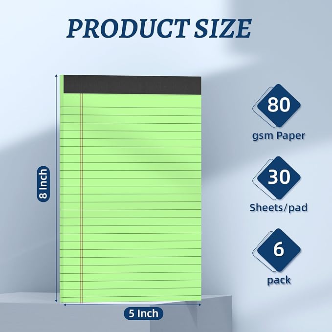 6 Pack 5 x 8 Inch Green Legal Pads, Double-Sided Lined Notepads - Image 2