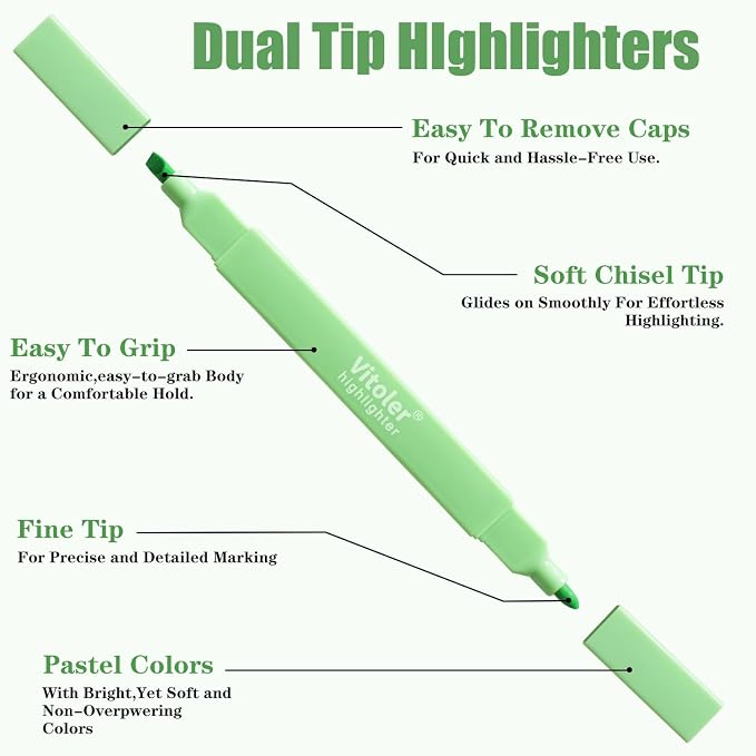 Vitoler 8pcs Aesthetic Highlighters, Chisel & Fine Tips Bible Highlighters | - Image 3