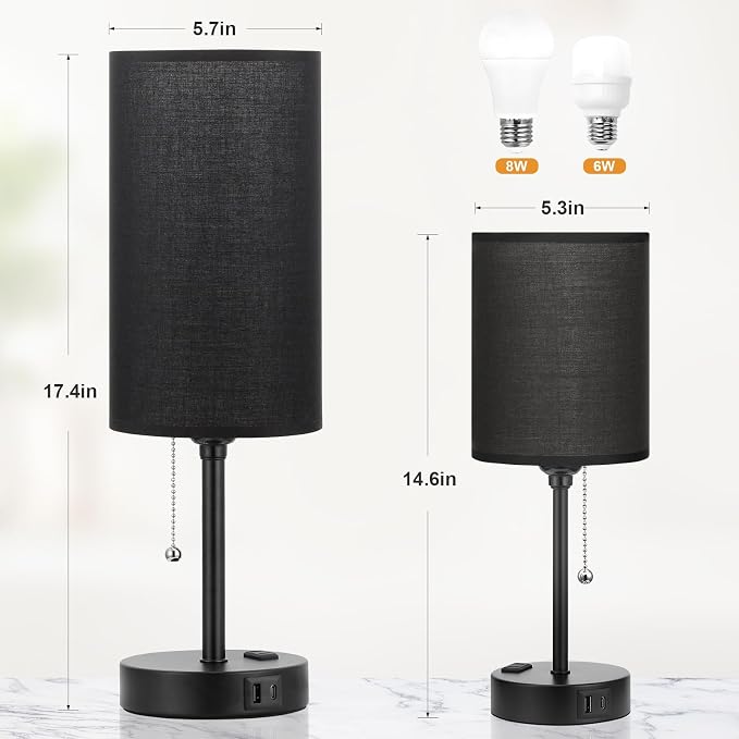 Dicoool 17Inch Tall Bedroom Lamps - Image 2