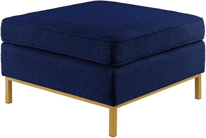 24KF Large Square Couch Ottoman for Living Room, Upholstered Teddy Fabric Padded Cushion Ottoman Table,Large Foot Rest,5088-Teddy Navy-DeskLoop Office