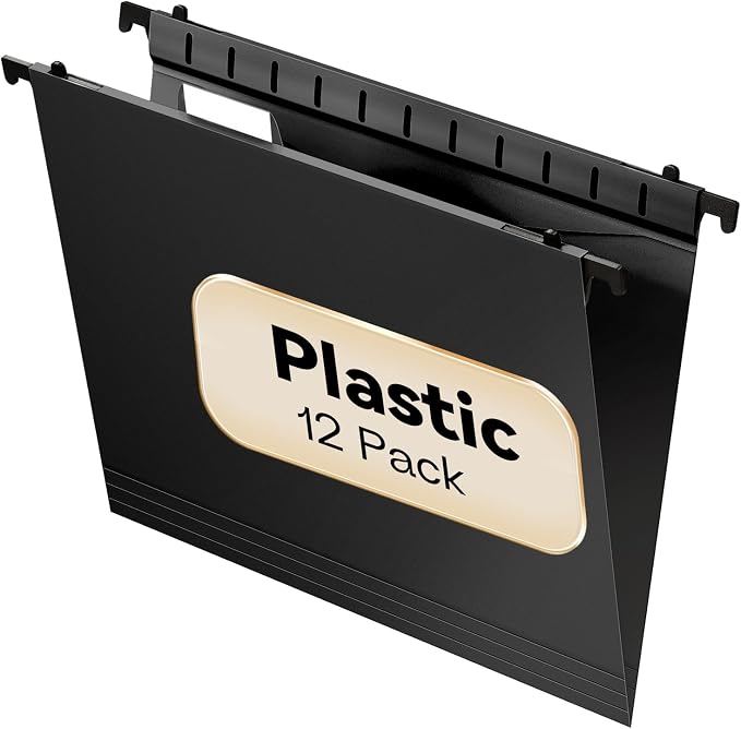 Plastic Hanging File Folder Letter Size, 12 Pack Reinforced Heavy Duty Hanging by NORDUN