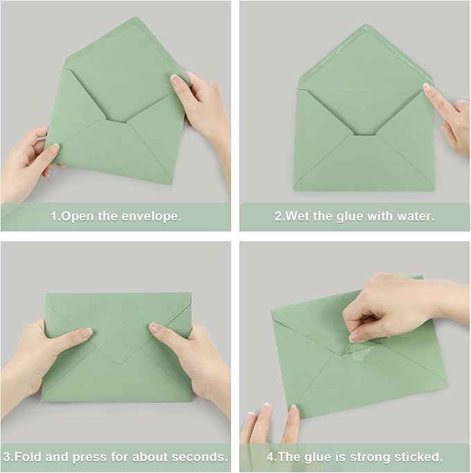 100 Pack A7 Envelopes, Sage Green Greeting Card Envelopes Self Seal, 5.24 x - Image 6