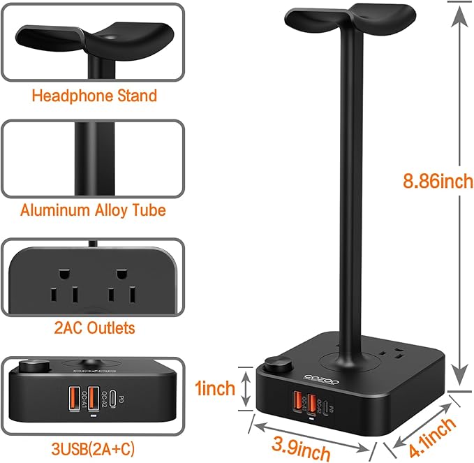 COZOO Headphone Stand with USB Charger Desktop Gaming Headset Holder Hanger - Image 6