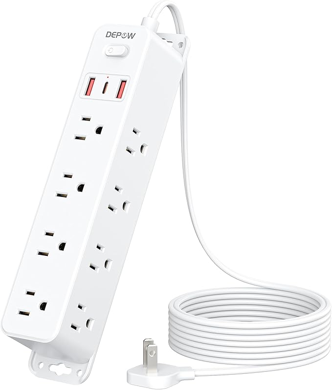2 Prong Power Strip with 12 AC Outlets, 2 to 3 Prong Adapter, 3 USB Ports (1 USB C), 5FT Extension Cord, 1700J Two Prong Surge Protector, Wall Mountable, Ideal for Old House Non-Grounded Outlets-DeskLoop Office