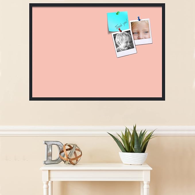PinPix 40x28 Inch Cork Bulletin Board. This Decorative Framed Pin Board Comes with Pink Pastel Design and a Satin Black Frame. Ideal for Home Office Decor or Message Board (PinPix-1813)-DeskLoop Office