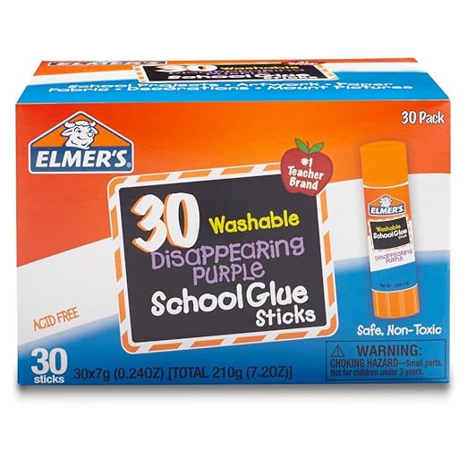 Elmer’s Disappearing Purple School Glue Sticks, Washable, 7g, 30 Count - Bulk Pack for Classrooms, #1 Teacher Brand-DeskLoop Office