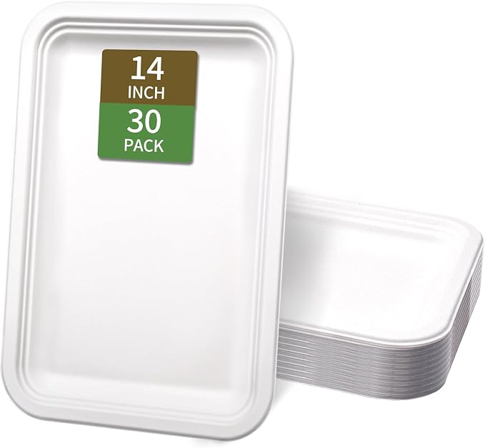 30Pack Compostable Food Trays 14 Inch Large Paper Plates Heavy Duty Disposable by VEIZEDD