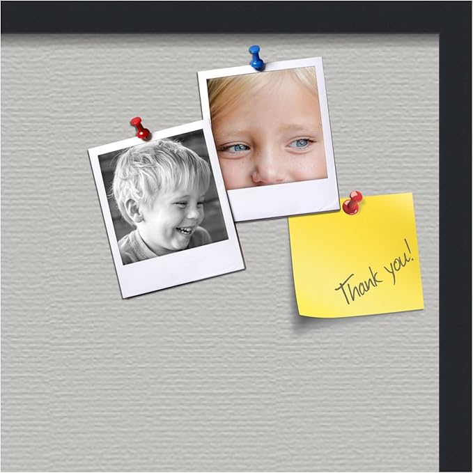 PinPix 24x24 Inch Cork Bulletin Board. This Decorative Framed Pin Board Comes with Light Stone Design and a Satin Black Frame. Ideal for Home Office Decor or Message Board (PinPix-1809)-DeskLoop Office