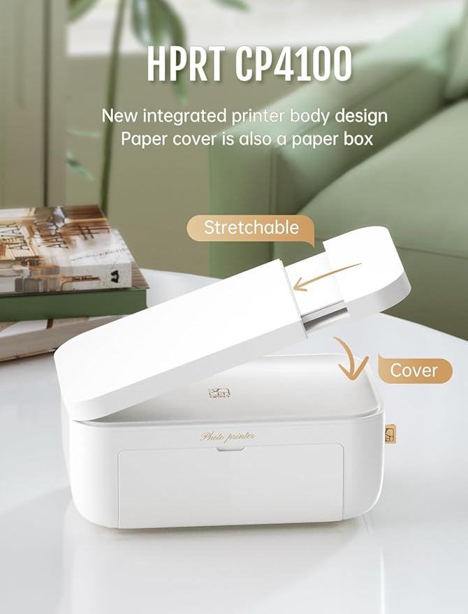 HPRT 4x6 Photo Printer, +20 Sheets&1 Ribbon, Picture Printer for iPhone, Android, Portable Dye-Sublimation, AR Video Printing（White）-DeskLoop Office