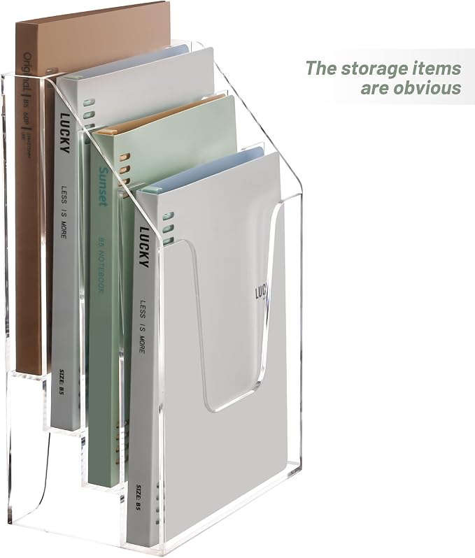 YUXUN Vertical Triple File Folder Holder Organizer, Acrylic File Organizer - Image 6