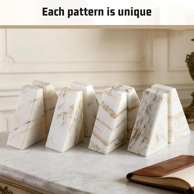 Karibiber Marble Bookends for Heavy Books, Calacatta Decorative Book Ends for - Image 2
