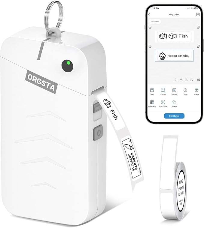 ORGSTA S001 Label Maker Machine with Tape, Portable Bluetooth Label Maker for Home and Office Organization, Thermal Label Printer Mini Sticker Maker with Multiple Templates, White-DeskLoop Office