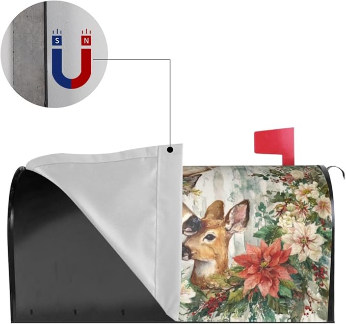 Xmas Deer Flowers Welcome Magnetic Mailbox Cover, Christmas Mailbox Wrap - Image 4