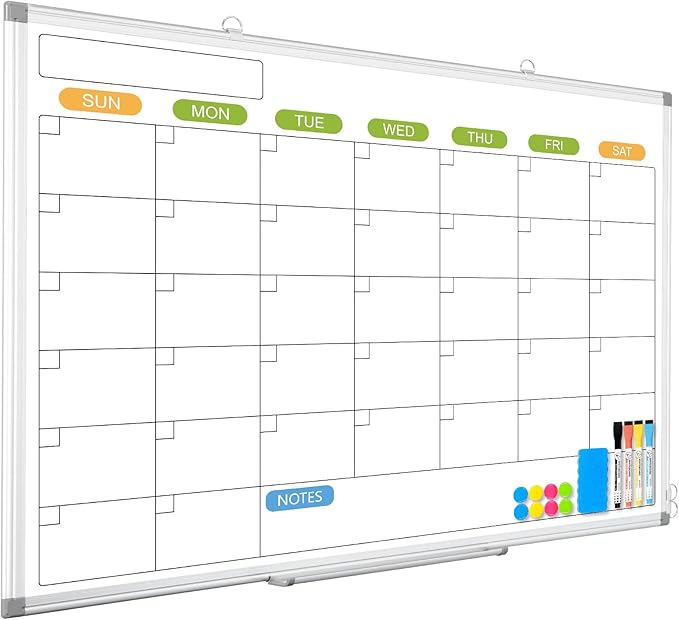 Monthly Calendar Dry Erase Whiteboard for Wall, 36" x 24" Magnetic Dry Erase Board, Hanging Double-Sided White Board, Portable Board for School, Planning, Memo, Home, Office, 2025 Calendar-DeskLoop Office