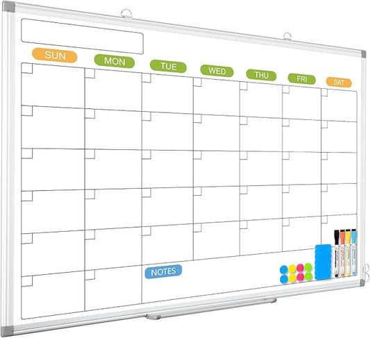 Monthly Calendar Dry Erase Whiteboard for Wall, 36" x 24" Magnetic Dry Erase Board, Hanging Double-Sided White Board, Portable Board for School, Planning, Memo, Home, Office, 2025 Calendar-DeskLoop Office