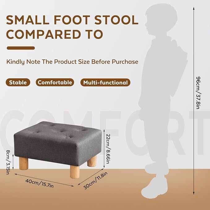 Small Foot Stool Ottoman, Linen Footstool Ottoman Foot Rest - Image 2