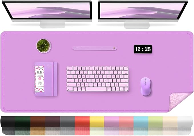Lilac Leather Desk Pad, 47.2'' x 23.6'', Suede Base, Waterproof Office & Home by BLESWIN