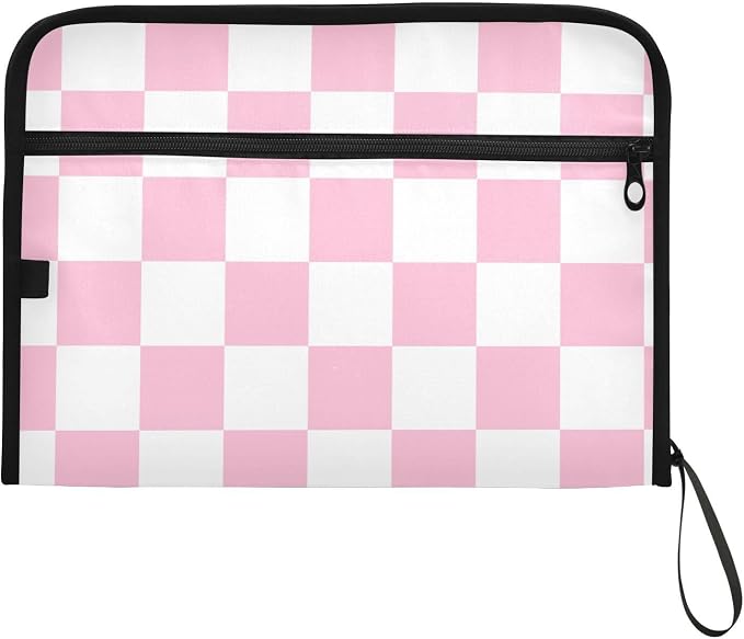 Pink Checkerboard Expanding File Folder Accordion File Organizer 13 Pockets - Image 7