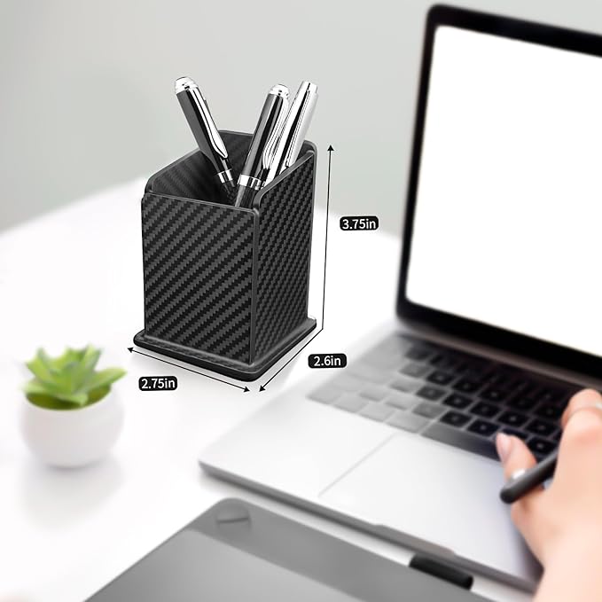 Carbon Fiber Black Pen Holder Cup for Desk, Black Pencil Cup Holder for Desk Office Pen Organizer,Modern Minimalist Pen Holder,Matte Black-DeskLoop Office