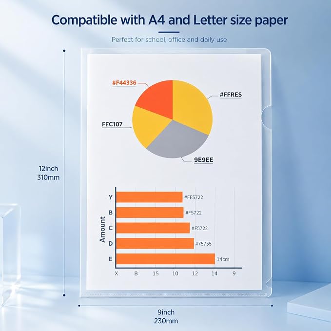 20 Pack Thick Clear Plastic Folders – Fits A4 & Letter Size Paper 8.5x11 Inch - Image 2