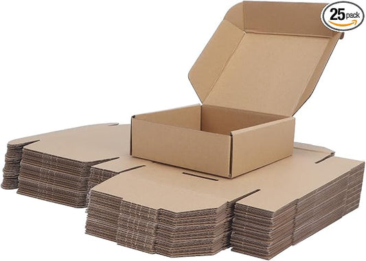 PHAREGE 6x6x2 inch Shipping Boxes Bulk 25 Pack Brown, Tab Lock Tuck Top Mailer by PHAREGE