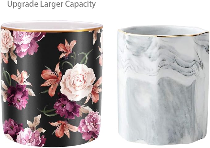 Pen Holder for Desk, Pencil Cup Holder, Cute Floral Makeup Brush Holder Durable - Image 4