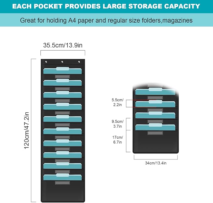 KIKIGOAL 10 Pockets Hanging Wall File Organizer, Heavy Duty Storage Pocket Chart - Image 5