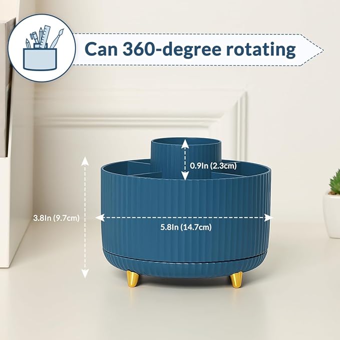 SKYDUE 360 Degree Rotating Desk Organizer, Dual-Purpose Pencil Pen Holder, Rotating Desk Pen Organizer with 5 Slots, Pencil Cup for Office, School, Home-DeskLoop Office